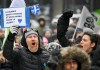 Protesters at a protest against the elimination of the Quebec Experience Program (PEQ) in Montreal on Saturday, Feb. 7, 2026. THE CANADIAN PRESS/Graham Hughes
