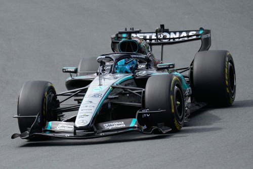 Mercedes driver George Russell of Britain in action during sprint race at the Formula One Dutch Grand Prix in Zandvoort , Netherlands, Saturday, Aug. 22, 2026. (AP Photo/Darko Bandic)