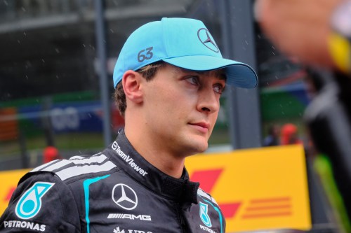 Mercedes driver George Russell of Britain walks in the pit lane after winning the sprint race at the Formula One Dutch Grand Prix in Zandvoort , Netherlands, Saturday, Aug. 22, 2026. (AP Photo/Patrick Post)