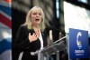 Elected leader of the B.C. Conservative Party Kerry-Lynne Findlay speaks during leadership election night in Vancouver, on Saturday, May 30, 2026. THE CANADIAN PRESS/Ethan Cairns