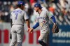 Toronto Blue Jays' Ernie Clement, right, celebrates with Kazuma Okamoto after a baseball game against the New York Yankees Saturday, Aug. 22, 2026, in New York. (AP Photo/Frank Franklin II)