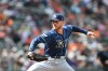 Tampa Bay Rays pitcher Cam Booser throws against the Baltimore Orioles in the seventh inning of a baseball game Sunday, Aug. 23, 2026, in Baltimore. (AP Photo/Gail Burton)
