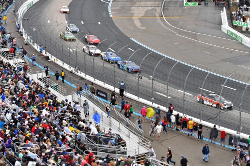 Daniel Suarez (7) makes his way through Turn 1 during a NASCAR Cup Series auto race, Sunday, Aug. 23, 2026, at New Hampshire Motor Speedway, in Loudon, N.H. (AP Photo/Steven Senne)