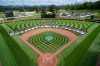 Little League teams line the infield at Volunteer Stadium in South Williamsport, Pa., during the 2023 Little League World Series. Canada staved off elimination at this year's tournament with a 3-2 win over Panama on Monday, Aug. 24, 2026. (AP Photo/Gene J. Puskar)