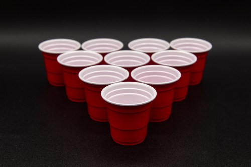 Red plastic cups are arranged in Phoenix, Tuesday, Aug. 25, 2026. (AP Photo/Dario Lopez-Mills)