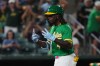 Athletics' Lawrence Butler (4) reacts after hitting a home run in the seventh inning during a baseball game against the Minnesota Twins Wednesday, Aug. 26, 2026, in West Sacramento, Calif. (AP Photo/Alan Greth)