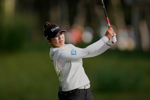 Miyu Yamashita, of Japan, hits off the sixth tee during the first round of the LPGA FM Championship golf tournament in Norton, Mass., Thursday, Aug. 27, 2026. (AP Photo/Charles Krupa)