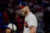 Atlanta Braves pitcher Chris Sale, right, celebrates after winning a baseball game shutout against the Los Angeles Dodgers, Thursday, Aug. 27, 2026, in Atlanta. (AP Photo/Erik S. Lesser)