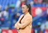 Canada head coach Casey Stoney looks on during the warm-up ahead of their international friendly soccer match against Haiti in Montreal on Tuesday, June 3, 2025. THE CANADIAN PRESS/Graham Hughes