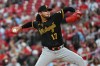 Pittsburgh Pirates' Jared Jones pitches in the first inning of a baseball game against the St. Louis Cardinals, Friday, Aug. 28, 2026, in St. Louis. (AP Photo/Michael Thomas)