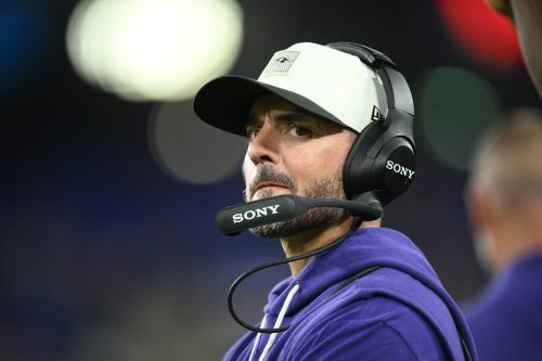 Baltimore Ravens head coach Jesse Minter watches from the sideline during the second half of an NFL preseason football game against the Washington Commanders, Friday, Aug. 28, 2026, in Baltimore. (AP Photo/Nick Wass)