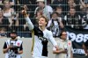 Elversberg's Cole Campbell celebrates after scoring during a Bundesliga soccer match between Elversberg and Bayer Leverkusen, in Spiesen-Elversberg, Germany, Saturday, Aug. 29, 2026. (Harald Tittel/dpa via AP)