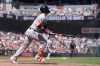 Arizona Diamondbacks' Lars Nootbaar watches his grand slam during the seventh inning of the first baseball game of a doubleheader against the San Francisco Giants, Saturday, Aug. 29, 2026, in San Francisco. (AP Photo/Jeff Chiu)
