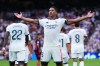 Real Madrid's Jude Bellingham celebrates after Malaga's own goal during the La Liga soccer match between Real Madrid and Malaga in Madrid, Spain, Sunday, Aug. 30, 2026. (AP Photo/Manu Fernandez)