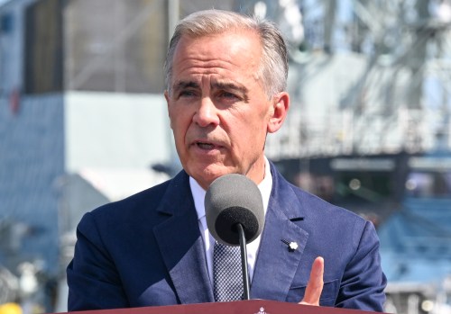 Prime Minister Mark Carney speaks as he announces a $11.3 billion contract for icebreakers at the Davie shipyard in Levis, Quebec on Monday, Aug. 24, 2026. THE CANADIAN PRESS/Jacques Boissinot