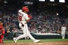 Washington Nationals' Yohandy Morales hits a home run during the third inning of a baseball game against the Atlanta Braves, Tuesday, Sept. 1, 2026, in Washington. (AP Photo/Nick Wass)