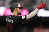 Minnesota Twins' Ryan Jeffers (27) celebrates after hitting a triple during the first inning of a baseball game against the Detroit Tigers Tuesday, Sept. 1, 2026, in Minneapolis. (AP Photo/Abbie Parr)