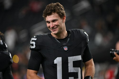 Las Vegas Raiders quarterback Fernando Mendoza leaves the field after an NFL preseason football game against the San Francisco 49ers, Thursday, Aug. 27, 2026, in Las Vegas. (AP Photo/David Becker)