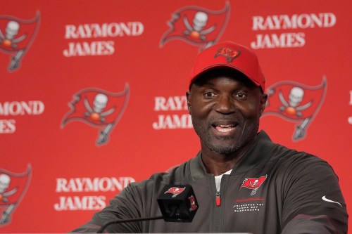 Tampa Bay Buccaneers head coach Todd Bowles speaks after an NFL preseason football game against the Kansas City Chiefs, Saturday, Aug. 22, 2026, in Tampa, Fla. (AP Photo/Chris O'Meara)