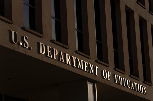 FILE - The headquarters of the U.S. Department of Education, March 12, 2025, in Washington. (AP Photo/Mark Schiefelbein, File)