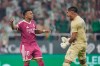 Real Madrid's Kylian Mbappe, left, reacts after missing a penalty kick in front of Betis' goalkeeper Alvaro Valles during the Spanish La Liga soccer match between Real Betis and Real Madrid in Seville, Spain, Friday, Sept. 4, 2026. (AP Photo/Jose Breton)