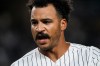 New York Yankees' Trent Grisham reacts during the sixth inning of a baseball game against the Houston Astros, Thursday, Aug. 27, 2026, in New York. (AP Photo/Eduardo Munoz Alvarez)