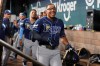 Tampa Bay Rays' Richie Palacios celebrates his solo home run with the team during the fourth inning of a baseball game against the Texas Rangers Friday, Sept. 4, 2026, in Arlington, Texas. (AP Photo/Tony Gutierrez)