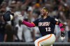 San Diego Padres' Luis Campusano celebrates with teammates after hitting a two-run, walk off home run during the tenth inning of a baseball game against the New York Yankees Friday, Sept. 4, 2026, in San Diego. (AP Photo/Gregory Bull)