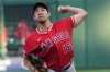 Los Angeles Angels' Yusei Kikuchi delivers a pitch against the Pittsburgh Pirates during the first inning of a baseball game in Pittsburgh, Saturday, Sept. 5, 2026. (AP Photo/Tom E. Puskar)