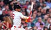 Boston Red Sox's Ceddanne Rafaela watches his two-RBI single during the fifth inning of a baseball game against the Seattle Mariners, Monday, Aug. 31, 2026, in Boston. (AP Photo/Charles Krupa)