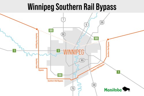 A map provided by the provincial government shows a southern rail bypass around Winnipeg. (Supplied)