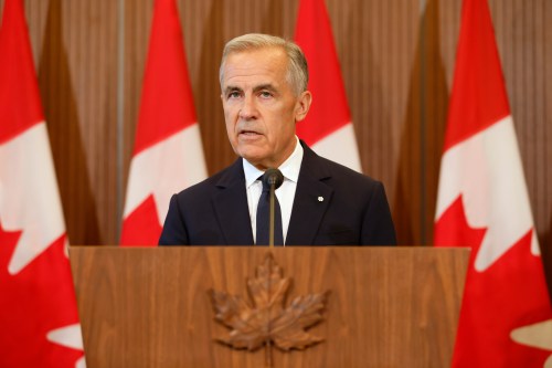 Prime Minister Mark Carney speaks about Canada's response to new U.S. tariffs during a news conference on Parliament Hill in Ottawa on Saturday, Aug. 22, 2026. THE CANADIAN PRESS/Patrick Doyle