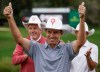 New Zealand's Stephen Alker celebrates after winning the PGA Tour Champions golf event in Calgary, Alta., Sunday, Aug. 23, 2026. THE CANADIAN PRESS/Jeff McIntosh