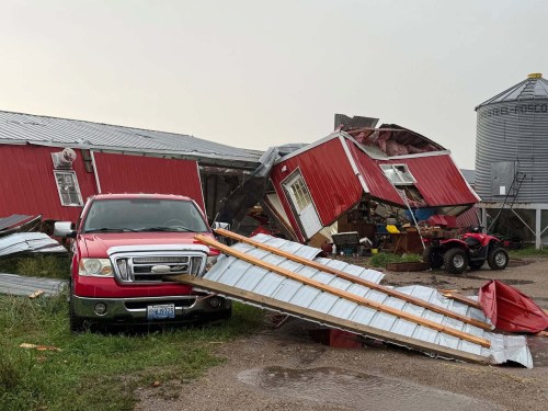 KELVIN SIEMENS PHOTO
A tornado damaged several buildings on a farm near the community of Kola, which is just south of Elkhorn.