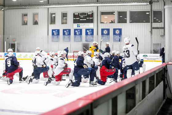 We're already on (well, near) the ice: Jets skate at the Hockey For All Centre last Tuesday. (Mikaela MacKenzie / Free Press)