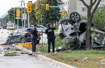JOHN WOODS / FREE PRESS
Police investigate a crash at McGregor and Leila Sunday, September 20, 2026. 

reporter: nicole