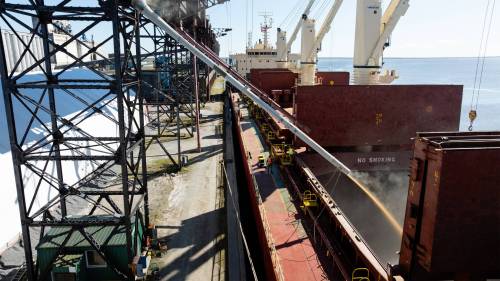 SUPPLIED
                                Canadian durum wheat, supplied by Saskatchewan-
based AGT Foods, is loaded at the Port of Churchill to be shipped to customers in Europe.