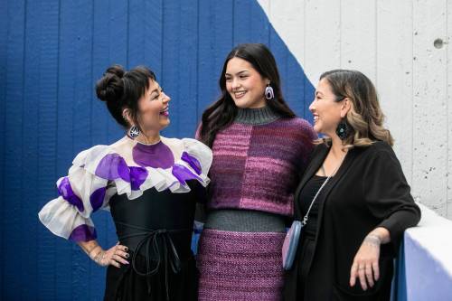 MIKAELA MACKENZIE / FREE PRESS 	 North of North actors Zorga Qaunaq (left) and Anna Lambe (centre) and show co-creator Alethea Arnaquq-Baril (right) on Monday.