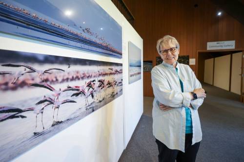 RUTH BONNEVILLE / FREE PRESS
                                Roberta Bondar with one of the photos included in her exhibition which opened Friday at MHC Gallery. The exhibition uses photography to help people better connect with the natural world.