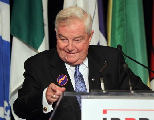 FILE
                                Former Alberta Premier Peter Lougheed speaking after being named the best Canadian premier of the past 40 years in 2012, as chosen in a landslide by a panel of 30 historians, political scientists, economists, journalists and policy advisers from across Canada. One can only wonder what Lougheed would think about current Alberta separation efforts.