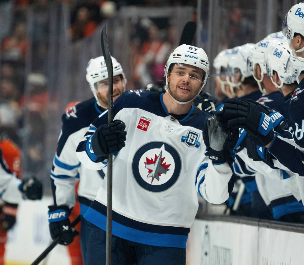 Kyusung Gong / THE ASSOCIATED PRESS FILES
Winnipeg Jets defenceman Elias Salomonsson worked hard on his shoulder rehab over the summer, and he’s been taking part in the informal skates in Winnipeg for a few weeks in a yellow non-contact jersey.