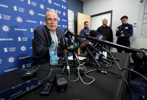 Mike Deal / FREE PRESS
                                Winnipeg Jets general manager Kevin Cheveldayoff answered questions about suspending franchise netminder Connor Hellebuyck for the first time on Thursday.