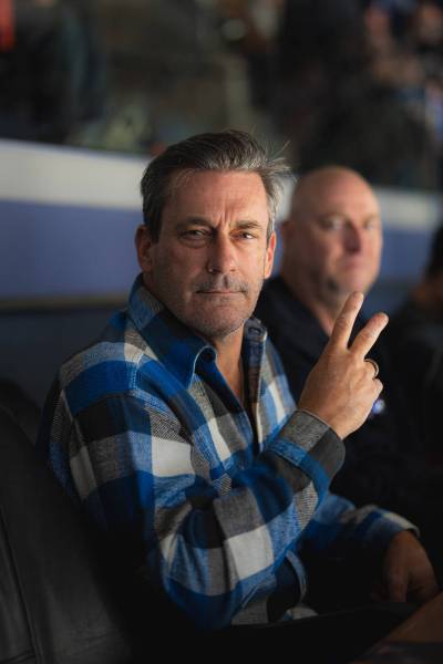 NHL / ANDREW MAHON PHOTO
                                Jon Hamm takes in a Winnipeg Jets came during the filming of American Hostage in November.