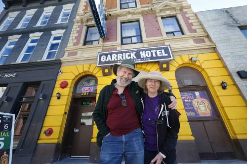 Ruth Bonneville / Free Press
                                BIZ - downtown seniors Dave Hall and his partner Barb Remnant enjoy downtown living including checking out jazz or classical music at the Garrick Hotel. Story Dave lives on Langside, just outside downtown Winnipeg. However, he walks through downtown Winnipeg two to four times a week and gave up his car. He&rsquo;s in favour of all the new development downtown but wishes there was more public housing for seniors and people struggling with addiction. This is for an article on downtown residents&rsquo; perspective about living in the area, and the new developments. Photo taken outside the Garrick Hotel, 287 Garry St., a place he&rsquo;ll go for jazz or classical music. See story by Gabby Sept 21st 2026