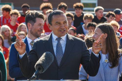 MIKE DEAL / FREE PRESS
                                Premier Wab Kinew speaks at a Kelvin High School press conference, Tuesday.
