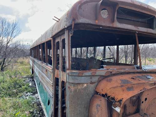 Russell Wangersky/Free Press
                                The burned bus on the Island Pond trail near Adam&rsquo;s Cove, NL.