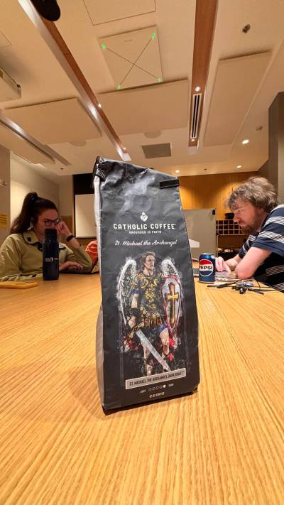 John Longhurst photo
                                Catholic Coffee sits on a table as students take part in the Canadian Catholic News summer seminar in Toronto in August.
