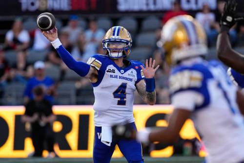 Justin Tang / THE CANADIAN PRESS FILES
                                Winnipeg Blue Bombers quarterback Dru Brown will get the start on Friday. The club&rsquo;s backup pivot helmed the team to a 30-21 victory the last time the Toronto Argonauts were in town this season.