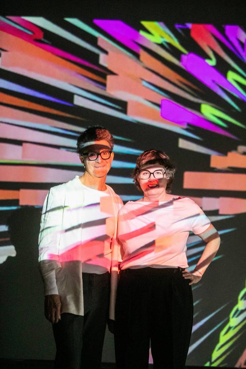 MIKAELA MACKENZIE / FREE PRESS
                                Emma Hendrix (left) and Julie Gendron with some of Gendron&rsquo;s projection work, which will be used in their Nuit Blanche installation.