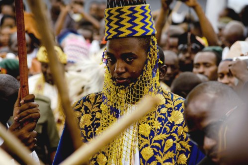 FILE - Uganda's King of the Tooro Kingdom, King Oyo Nyimba Kabamba Iguru Rukidi IV, during his 18th birthday at Fort Portal, Uganda, Saturday, April 17, 2010 as he assumed the full duties of King of the Tooros. (AP Photo/Marc Hofer, File)